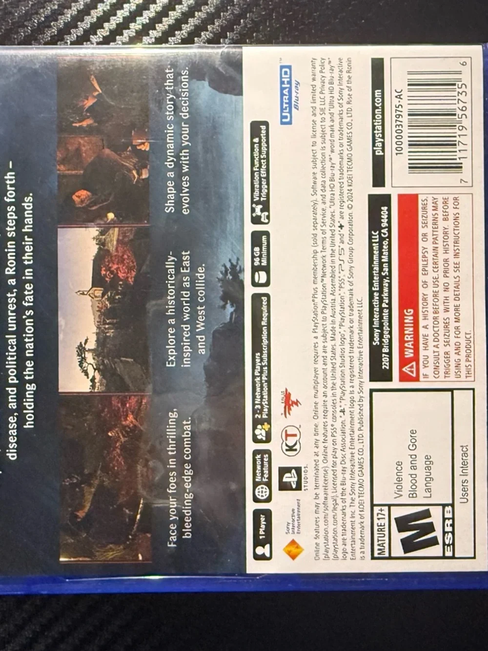 Sony Rise of the Ronin PS5 Back Cover — Blue and White Artwork